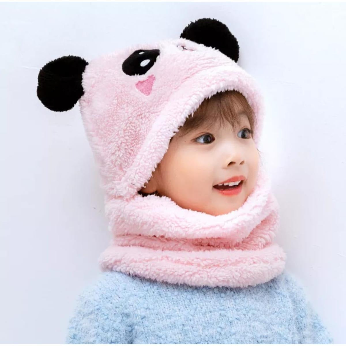 Kids Winter Panda Wool Cap With Neck Warmer